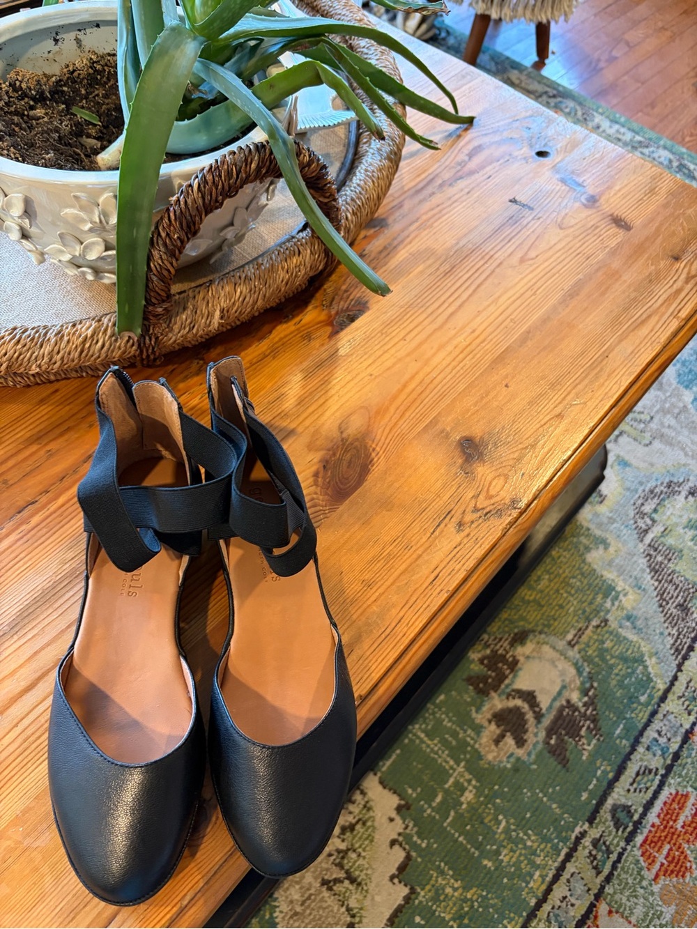 gentle souls Black Ankle-Strap Flats with Elastic Wrap
